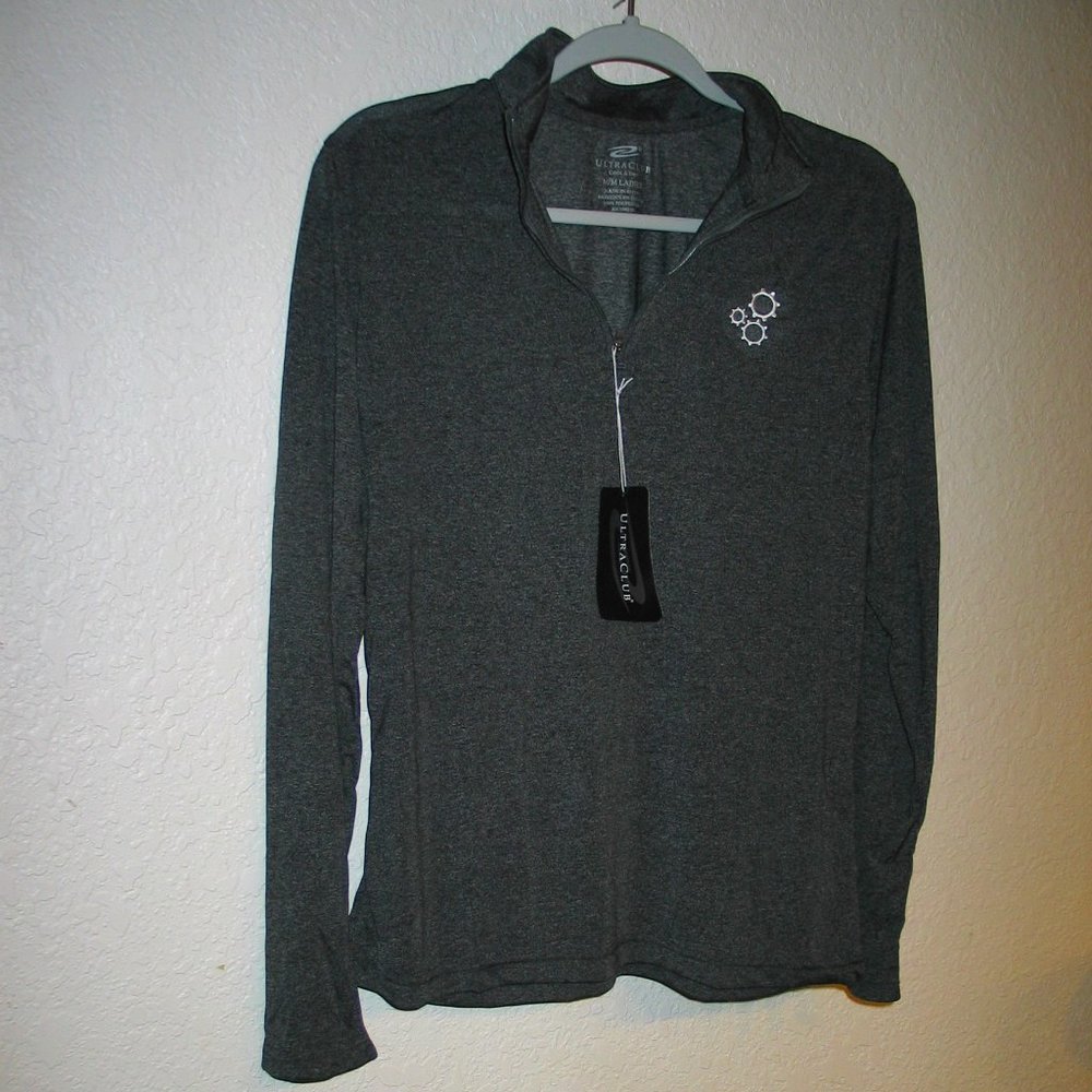 UltraClub | Cool Dry Black Heather Ladies 1/4 zip Pullover  Sz M NWT